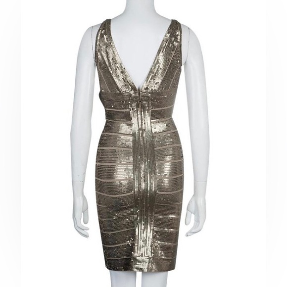 Herve Leger Gold Sequin Bandage Dress - Picture 3 of 17
